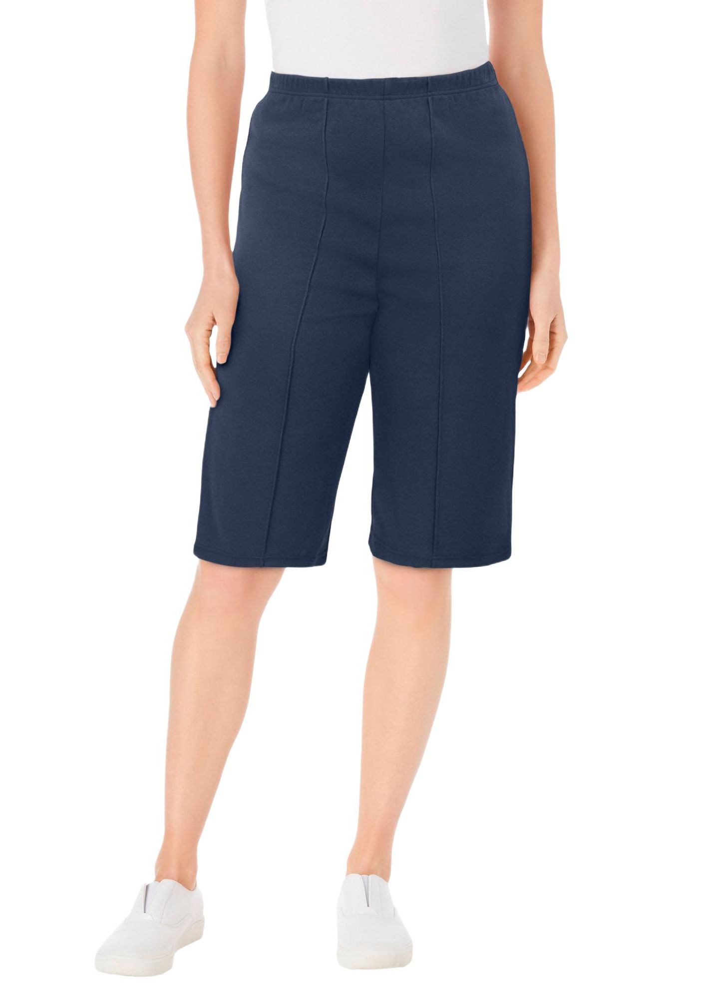 Женские шорты Woman Within Plus Size Knit Bermuda Short, цвет: Тёмно-синий — фото 2