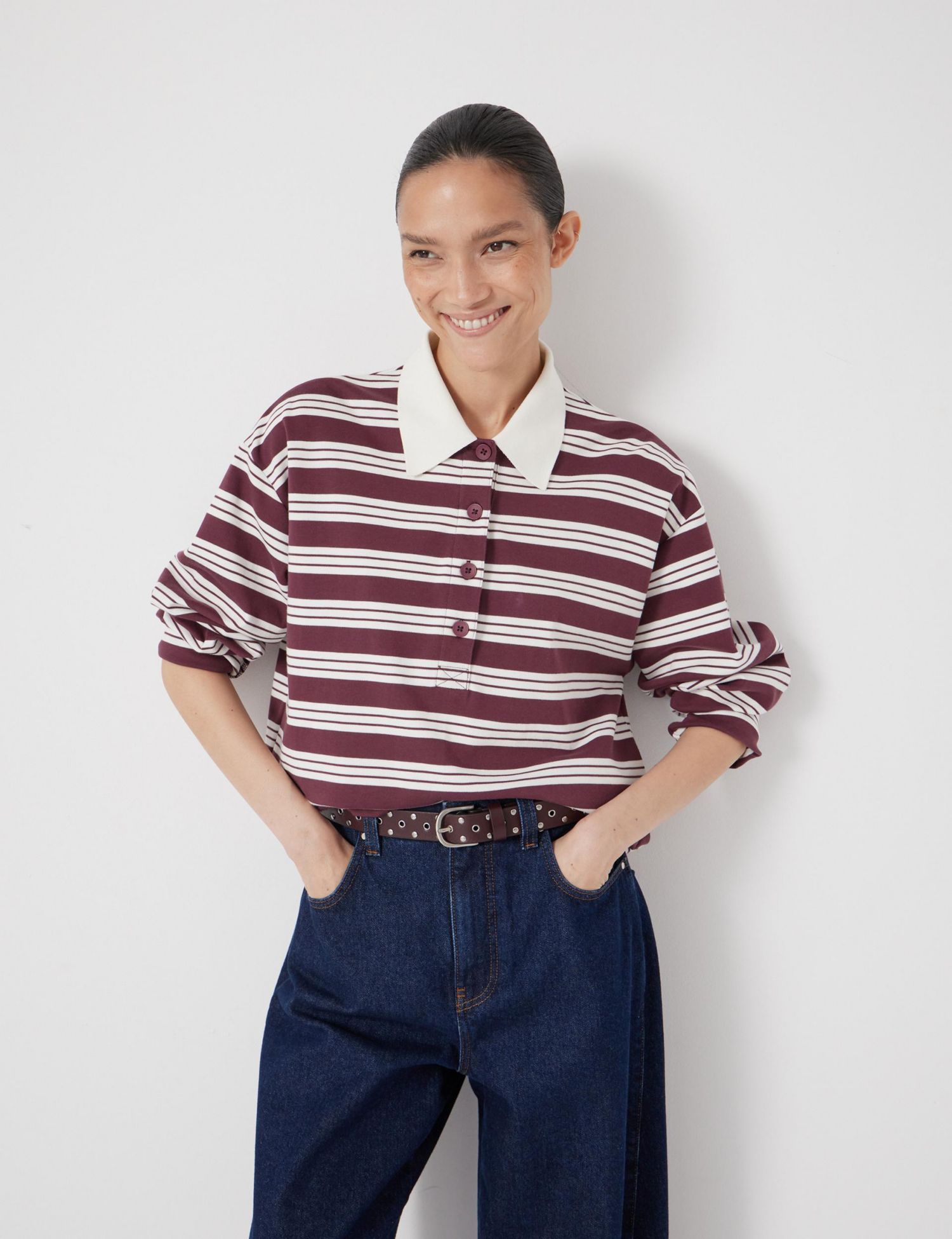 Women's Cotton Striped Polo Top