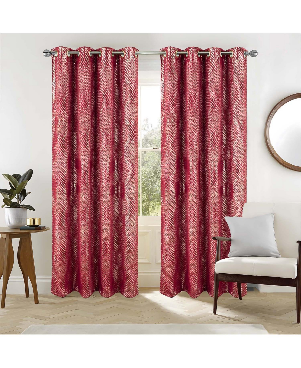 Rt Designer Collection Hailey Halo Foil Blackout Grommet Curtain Panel 52" x 90" Red