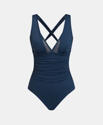 Women's Deep V Mesh Panel One-Piece Swimsuit
