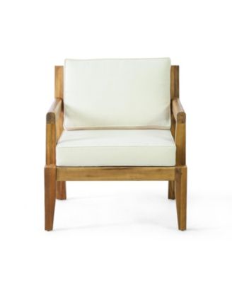 Acacia Patio Club Chairs (Set of 2), Teak Finish, Beige Cushions