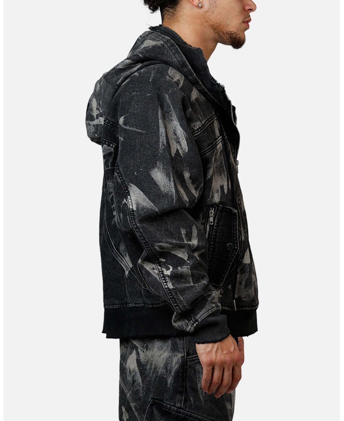 mnml Men's Double Denim Hood Bomb Jacket