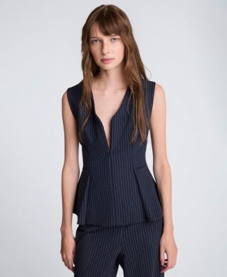 Kenneth Cole - Women's Pinstripe V-Neck Peplum Top