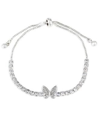 Fine Silver Plated Cubic Zirconia Butterfly Bracelet and Stud Earrings Set