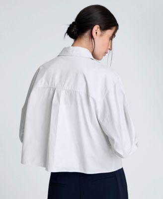 Women's Cropped Tuxedo Style Blue Button Down