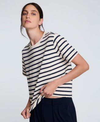 Women's Crewneck Striped Boxy T-Shirt