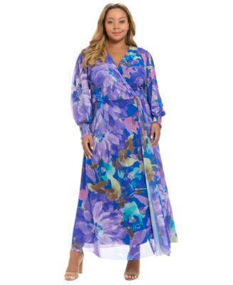 新品タグ付き✨ My shawty volume raffle dress London Times Plus-Size Long-Sleeve Faux Wrap Dress - Macy's