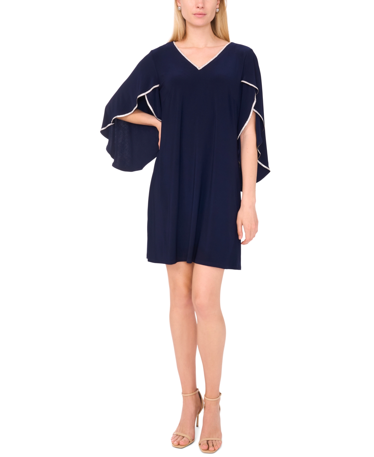 Msk Women's V-neck Cape-sleeve Dress In Blue