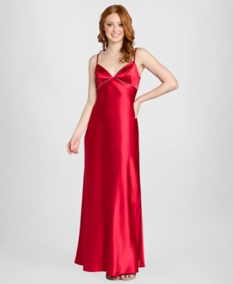 Juniors' Embellished V-Neck Sleeveless Gown