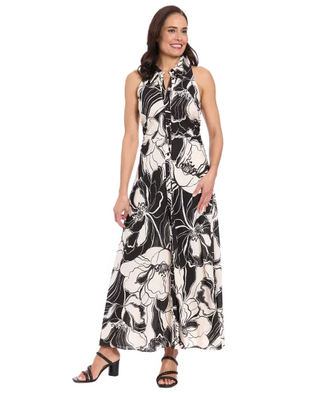 Petite Sleeveless Tiered Maxi Dress - Black/white