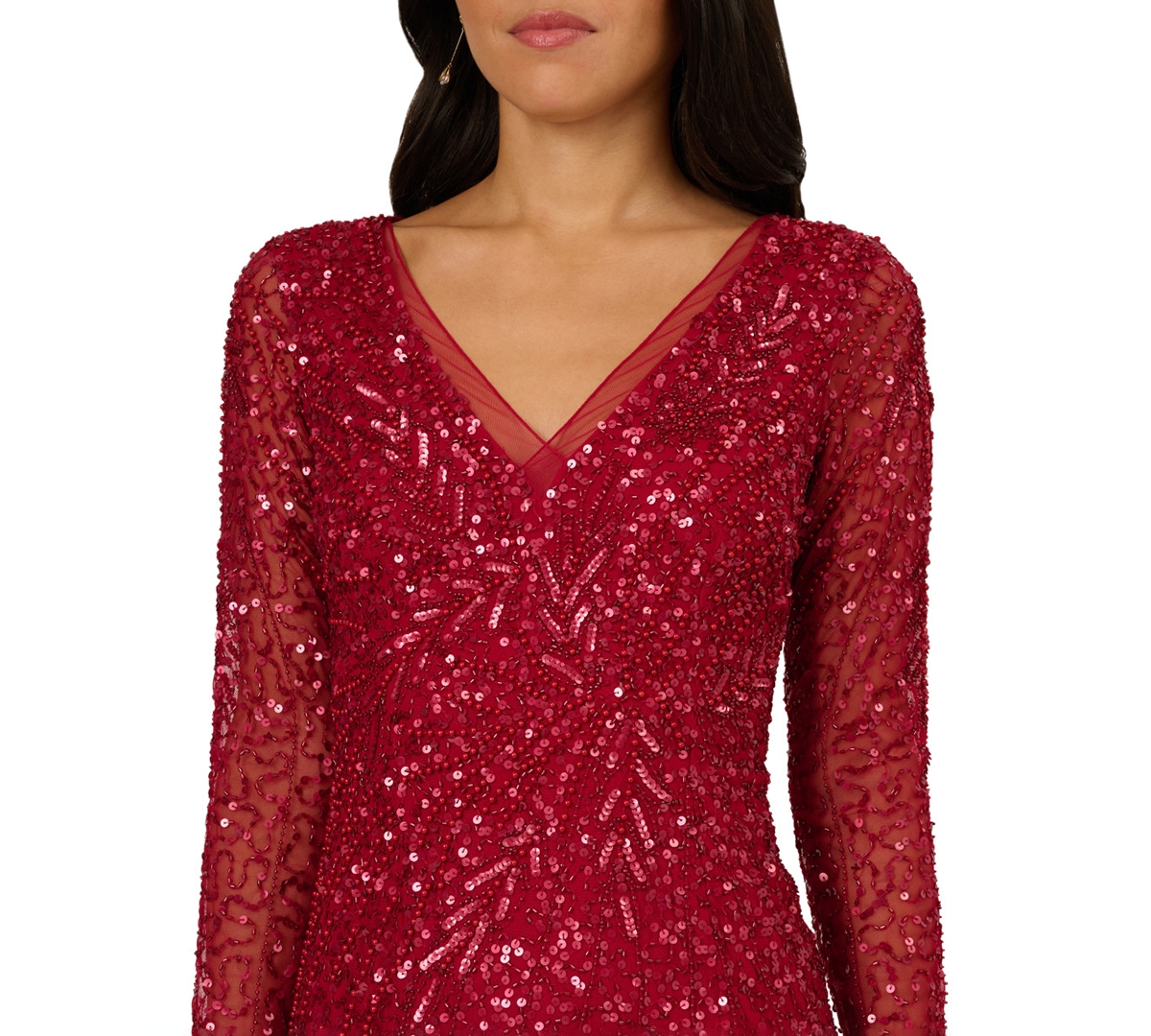 Adrianna Papell Petite V-neck Beaded Dress In Red
