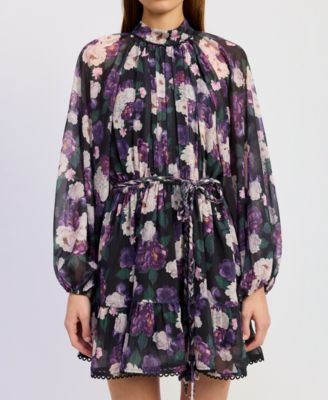 En Saison - Women's Long-Sleeve Turtle Neck A-Line Mini Dress