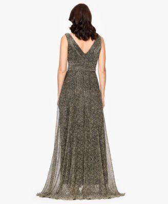Women's V-Neck Pleated Animal Print Gown