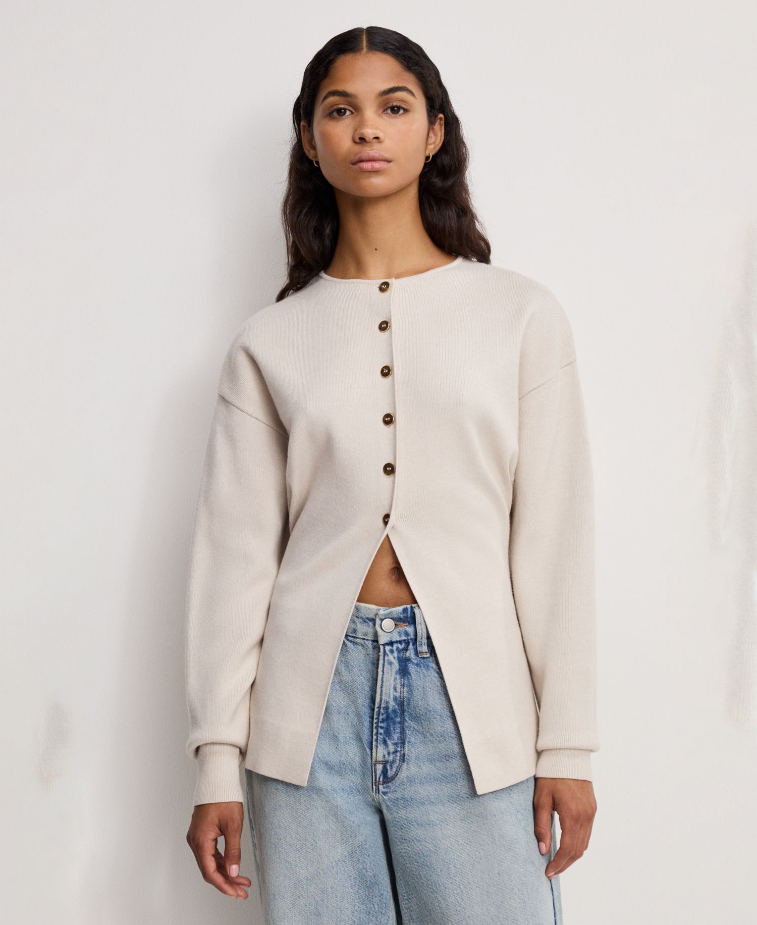 Women's Crewneck Long-Sleeve Cardigan Sweater