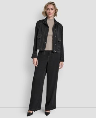 Women's Top Stitch Glazed High Mock Neck Dressing Jacket