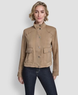 Women's Top Stitch Glazed High Mock Neck Dressing Jacket