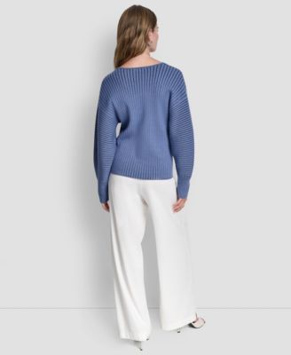 Women's V-Neck Long-Sleeve Rib-Knit Sweater 