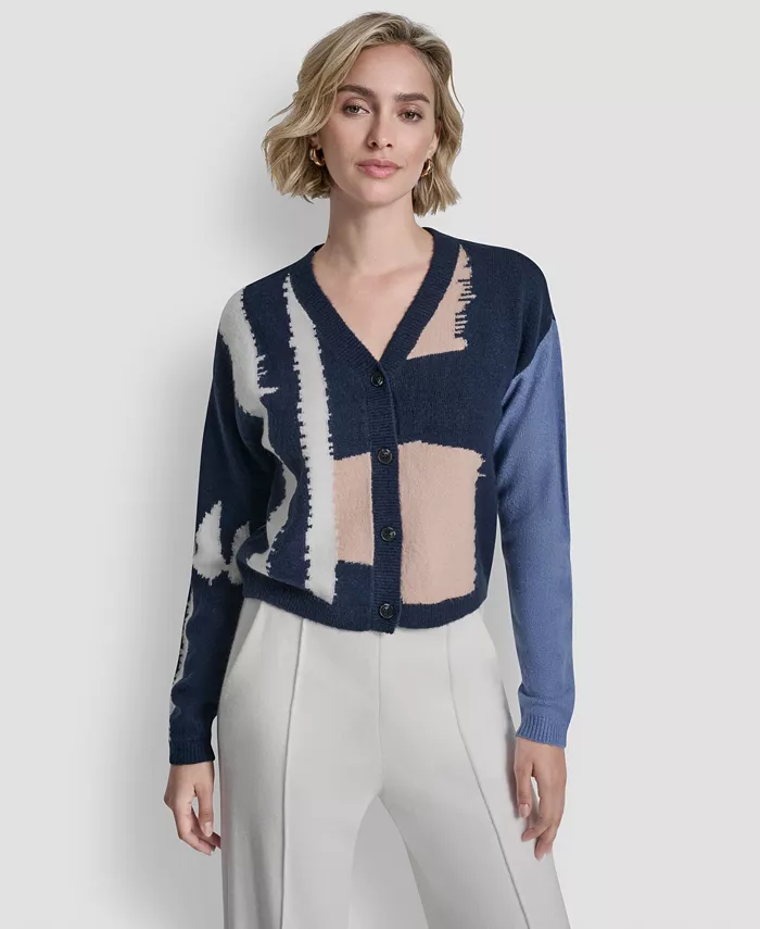 Women's Long-Sleeve Color-Block Cropped Cardigan