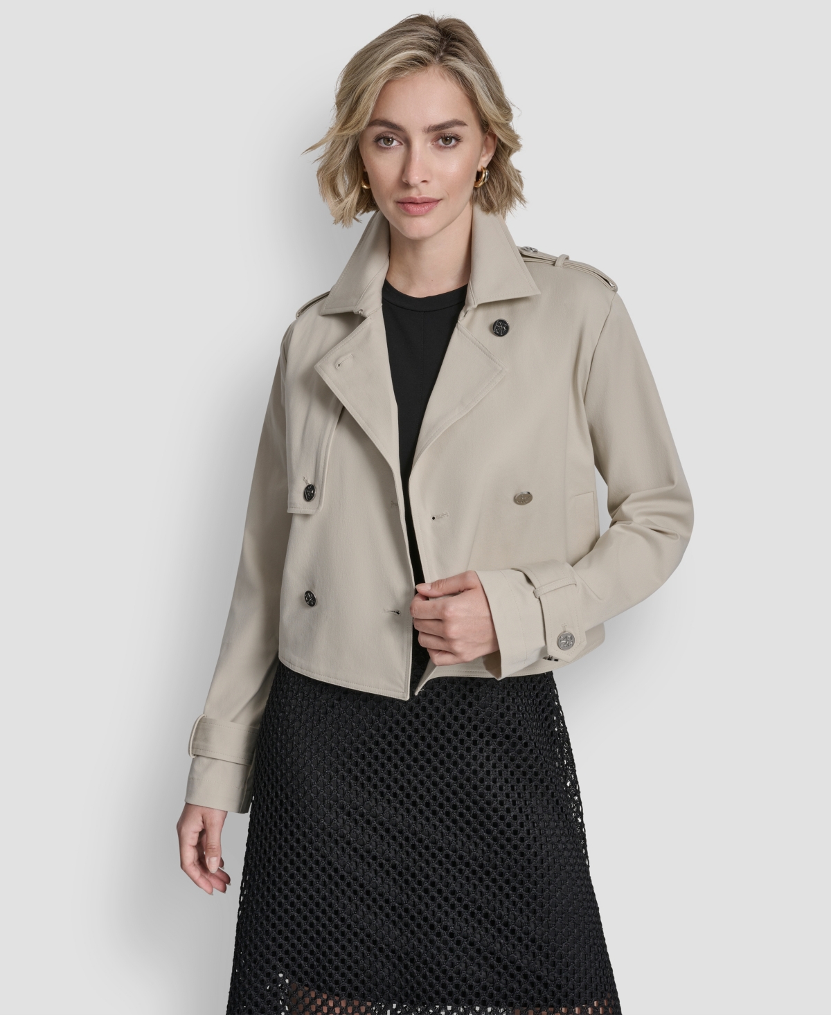 Dkny Women's Long-sleeve Cropped Trench Coat In Neutral