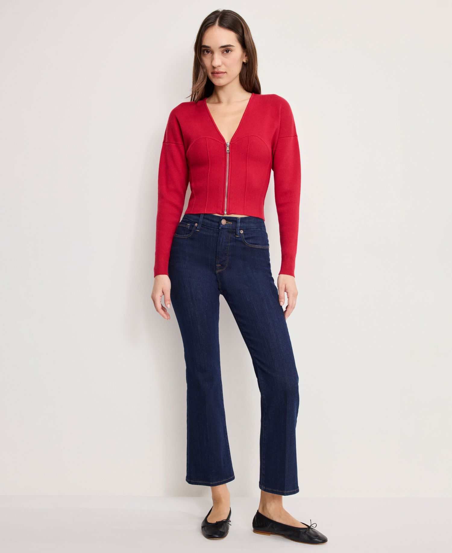 Women's V-Neck Front Zipper Sweater