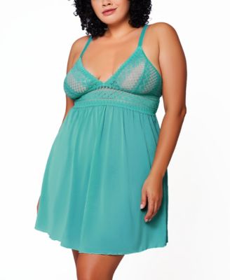 Plus Size 2 Piece Soft Cup Lace Baby Doll Lingerie Set