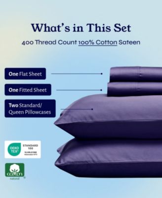 Soft Cotton Sheet Set - 400 Thread Count 100% Cotton Sateen - Queen
