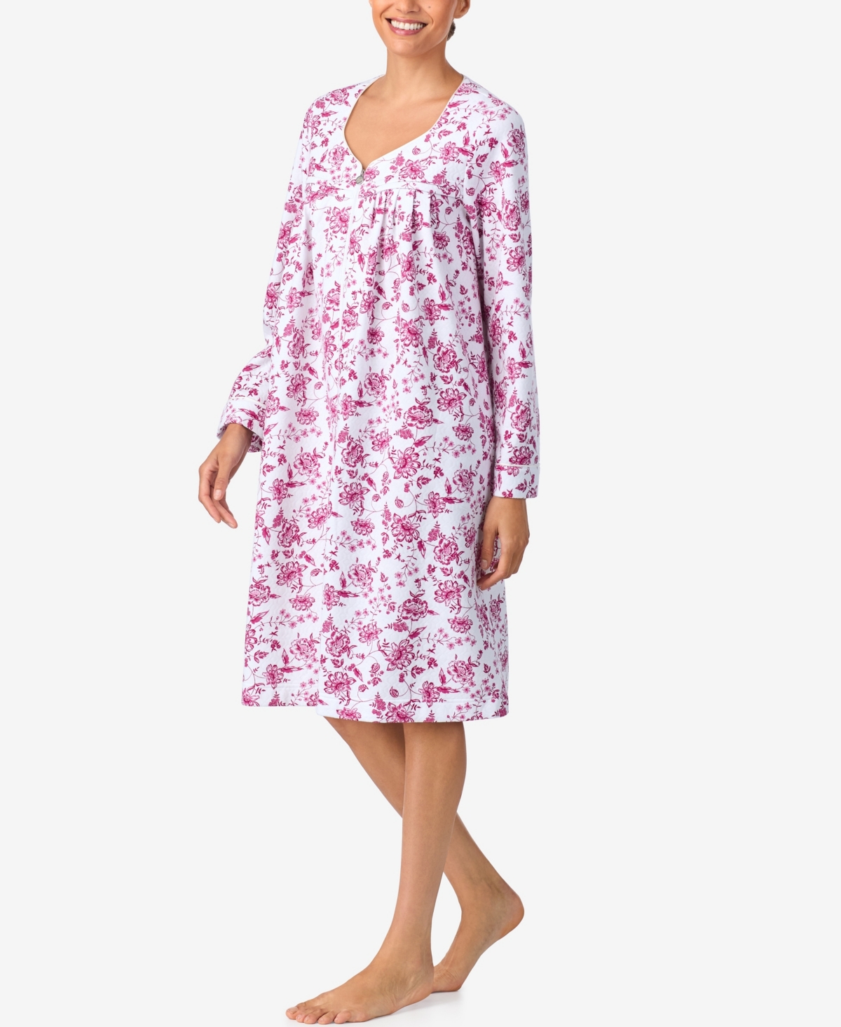 Aria Women's Long Sleeve Quilt Hexagon Duster Robe In White