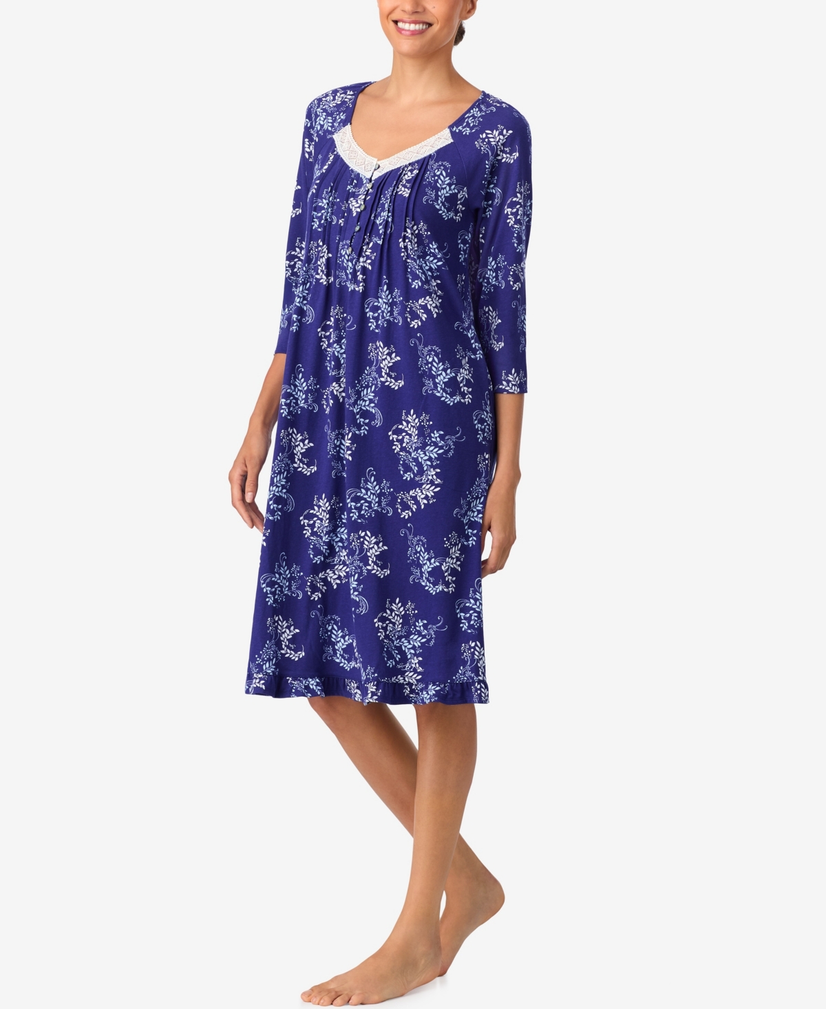 Aria Women's Brushed Cotton 3/4 Sleeve Nightgown In Blue
