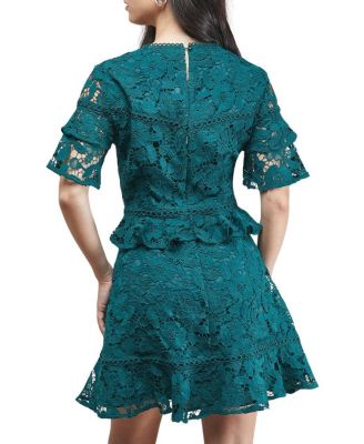 Women's Lace Trim Detail Frill Sleeve Mini Dress
