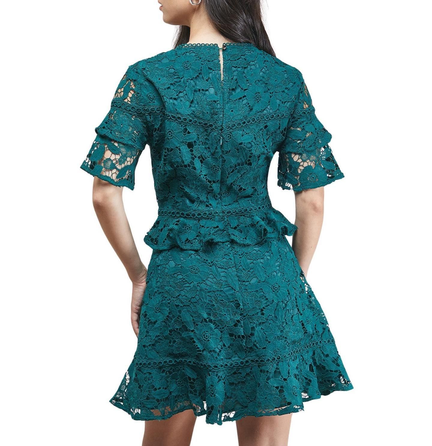 Женское платье Oasis Lace Trim Detail Frill Sleeve Mini, цвет: Зелёный — фото 7
