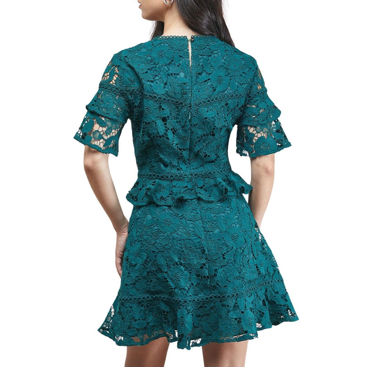 Women's Lace Trim Detail Frill Sleeve Mini Dress