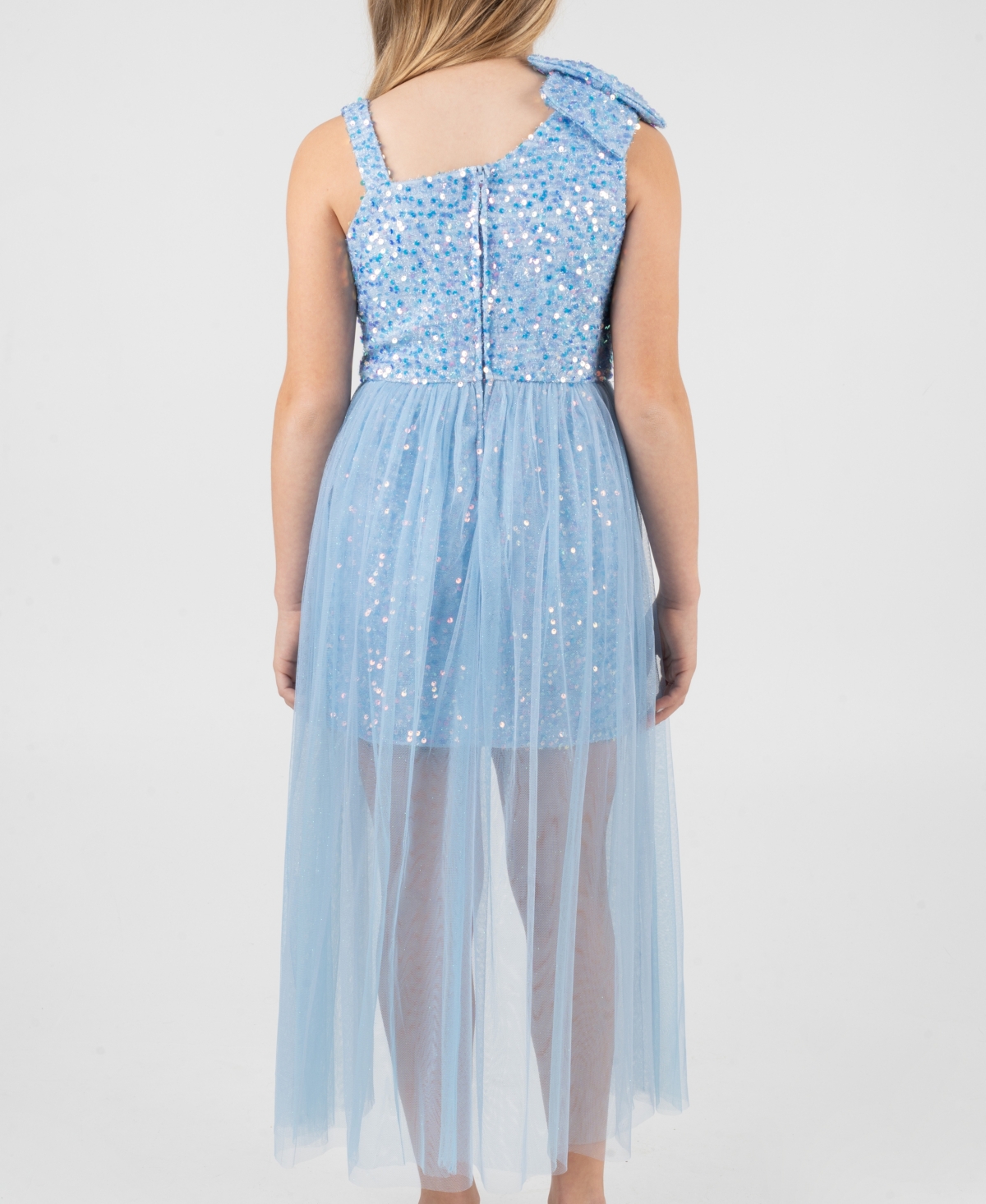 Rare Editions Girls 7-16 Fuzzy Sequin Bow Shoulder Dress