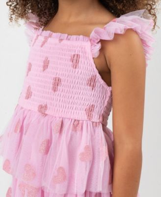 Girls 2T-6X Tiered Heart Glitter Mesh Dress