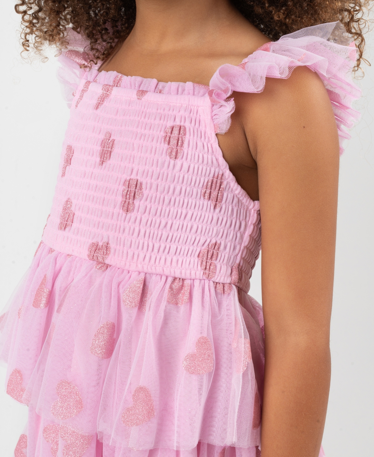 Rare Editions Girls 2T-6X Tiered Heart Glitter Mesh Dress