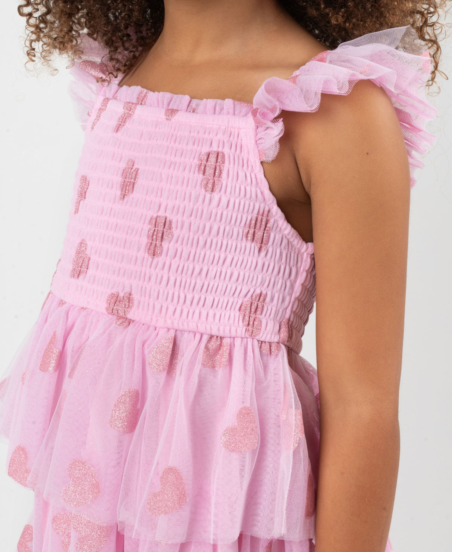 Girls 2T-6X Tiered Heart Glitter Mesh Dress