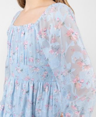 Girls 7-16 Floral Burnout Chiffon Long-Sleeve Dress