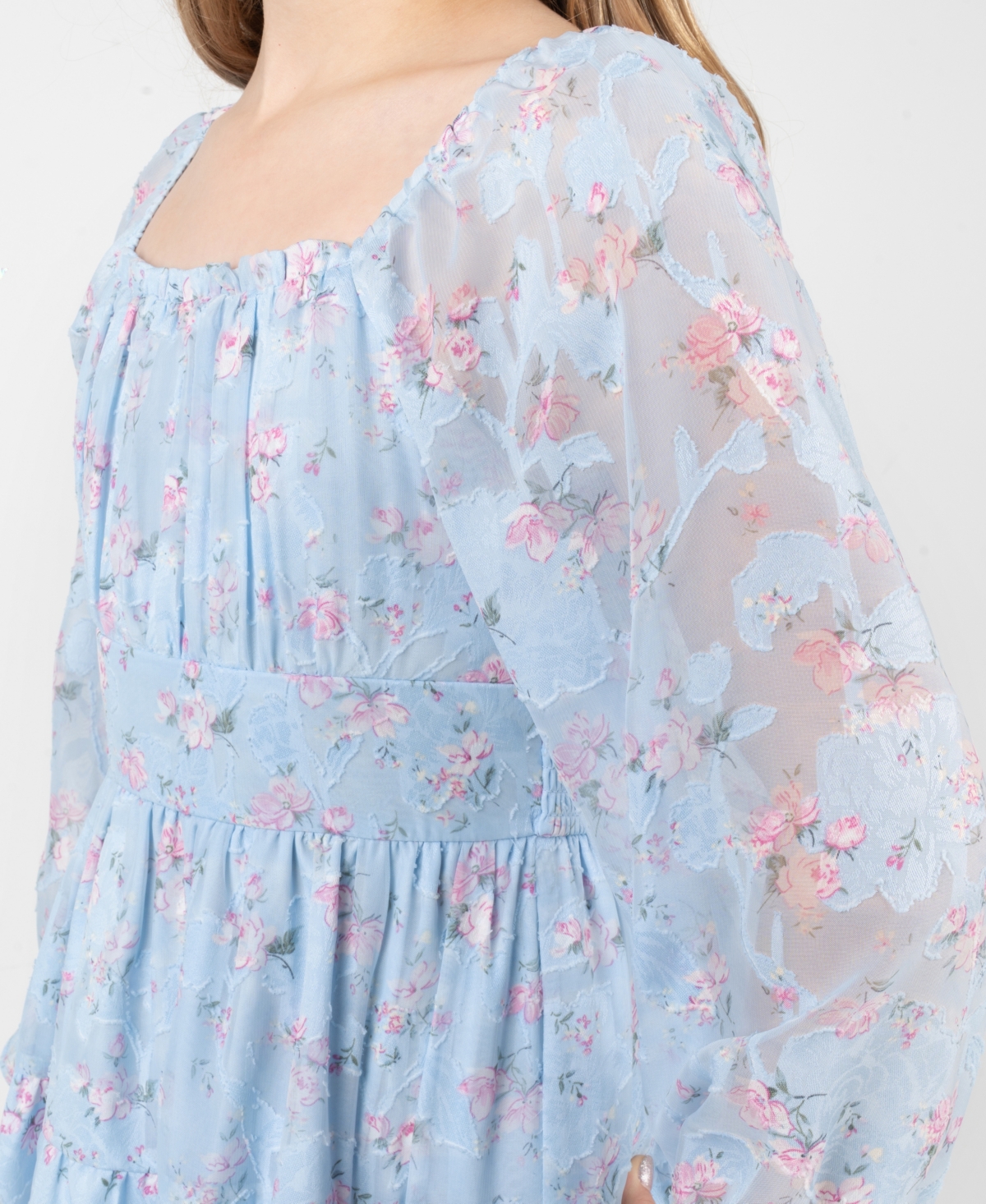 Rare Editions Girls' 7-16 Floral Burnout Chiffon Long-Sleeve Dress