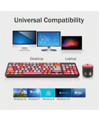 Wireless Keyboard & Mouse Combo, Typewriter Style with Round Keycaps, 2.4GHz for Computer, Desktop, Laptop - Black Colorful