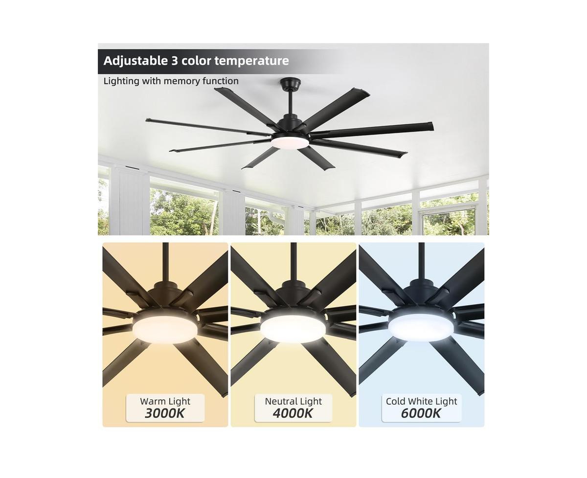 84-inch Modern Standard Black 8-Blade Led Ceiling Fan with Remote and Intelligent Control and Voice Function
