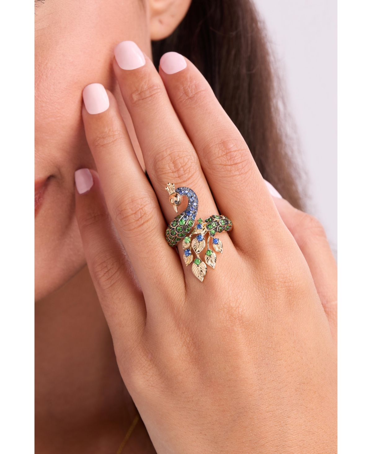 Le Vian Tsavorite (1-1/6 ct. t.w.), Sapphire (5/8 ct. t.w.) & Black Diamond Accent Peacock Statement Ring in 14k Gold