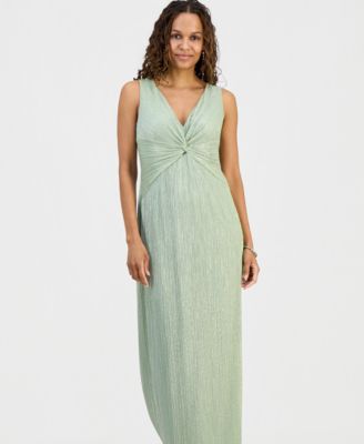 Petite Metallic V-Neck Twist-Front Gown