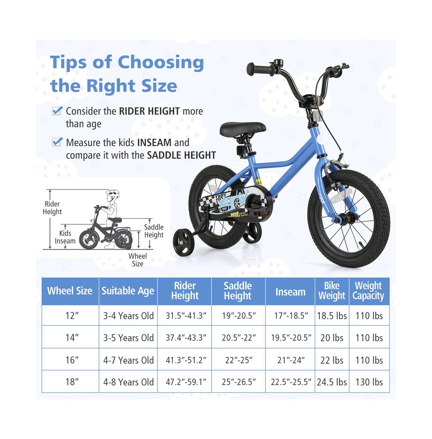 Детская игрушка SUGIFT 14 Inch Kids Bike with Removable Training Wheels Ages 3-5, цвет: Синий — фото 3