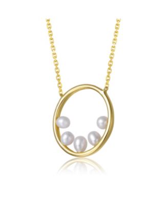 Sterling Silver 14k Yellow Gold Plated with White Freshwater Pearl Halo Eternity Circle Pendant Layering Necklace