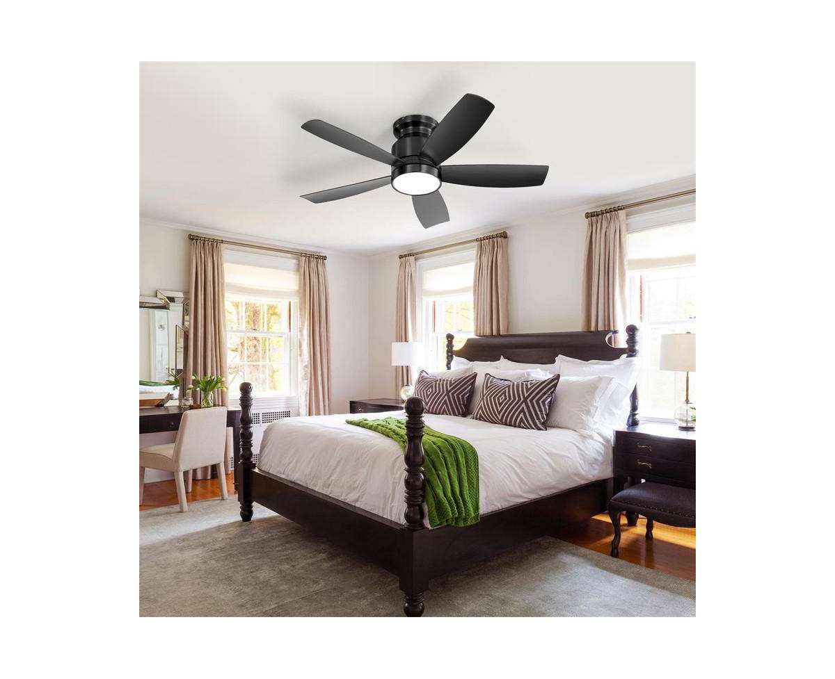 42-inch Modern Black 5-Blade Ceiling Fan With 6-Speed Adjustable Wind Speed and Light Kit
