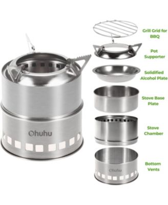 Stainless Steel Wood Burning Camp Stove – Mini Portable with Grill Grid & Carry Bag for Outdoor Cooking