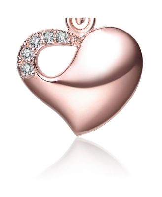 Stylish Sterling Silver 18K Rose Gold Plated Cubic Zirconia Curve Heart Necklace