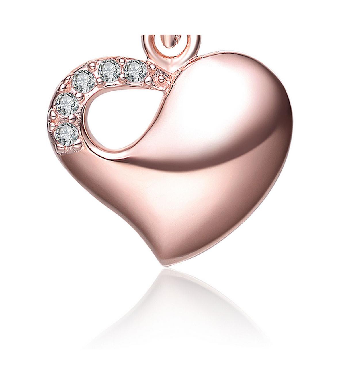 Genevive Stylish Sterling Silver 18K Rose Gold Plated Cubic Zirconia Curve Heart Necklace