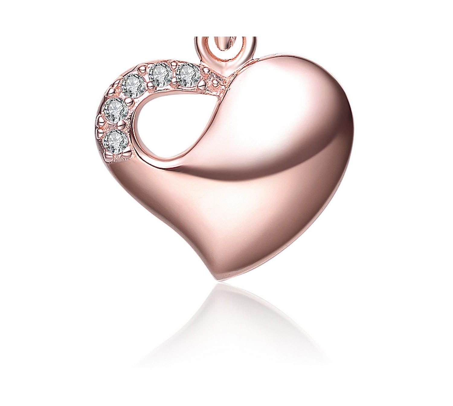 Sterling Silver 18K Rose Gold Plated Sculpted Heart CZ Necklace