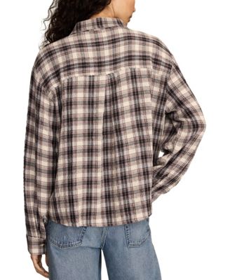 Women's Cropped Plaid Drapey Long-Sleeve Shirt