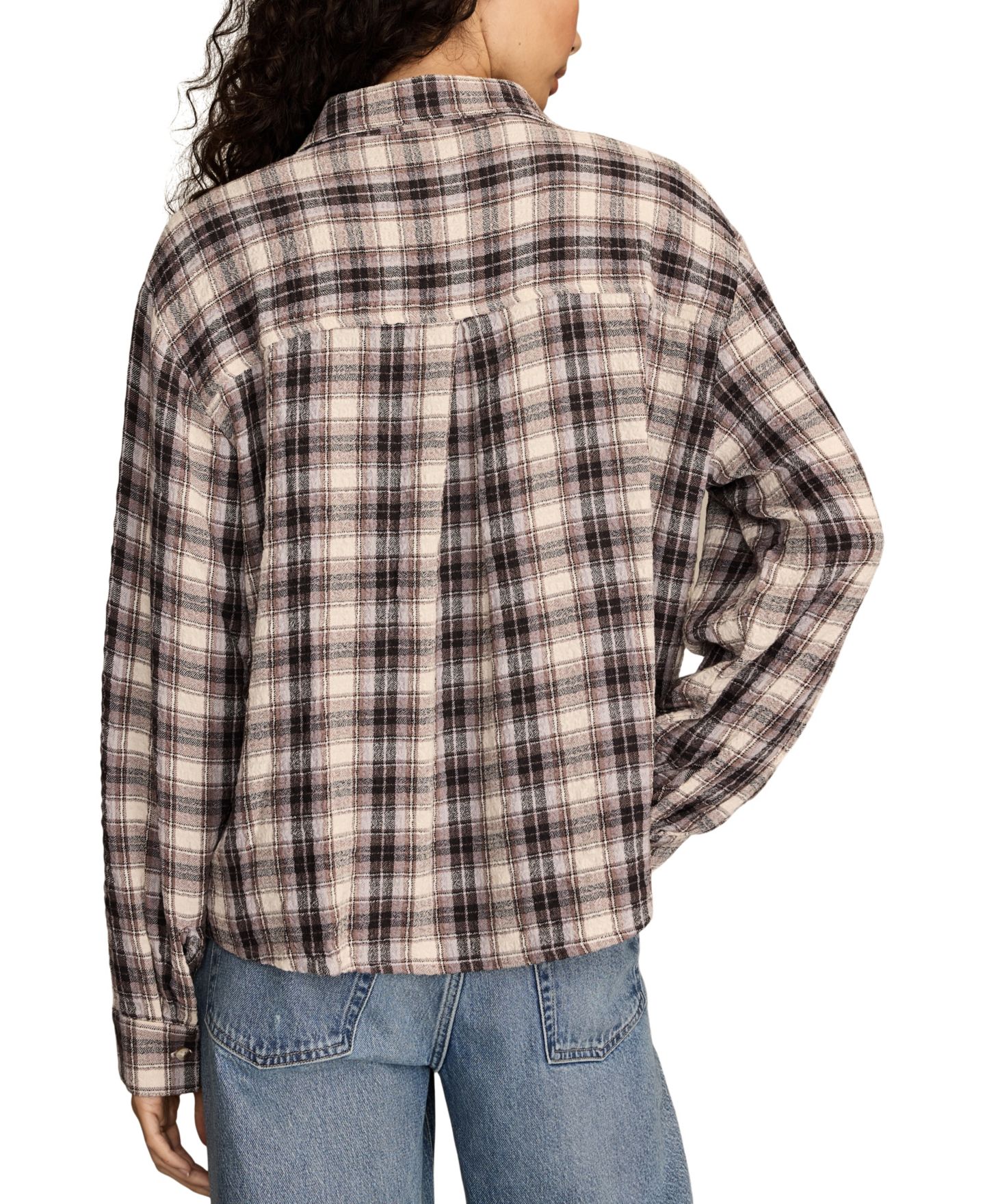 Женская рубашка Lucky Brand Cropped Plaid Drapey Long-Sleeve Shirt, цвет: Кремовый клетчатый — фото 4